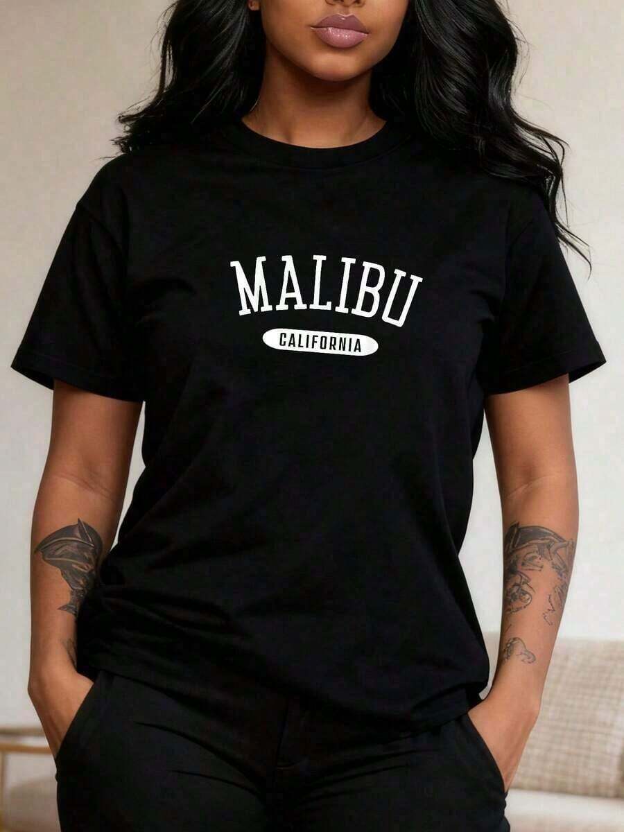 Classic Style T-Shirt Malibu, California, CA - Black - View 1