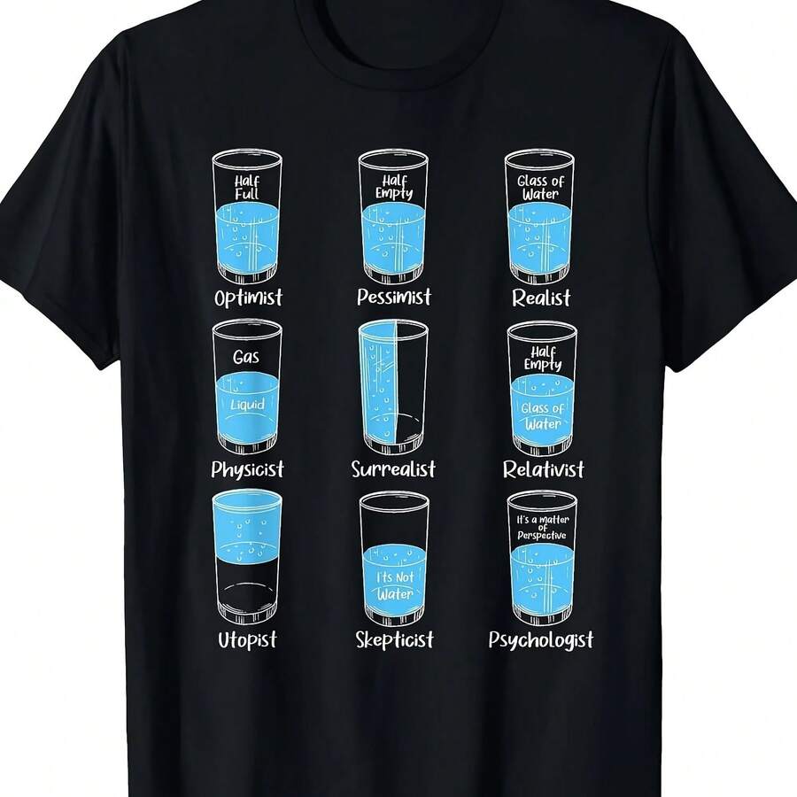 Camiseta de algodón para hombre y mujer, estilo streetwear, oversize, informal, de manga corta, con diseño de meme de psicología 'Half-Full Half-Empty', tendenciass de verano - forma - Ver 1