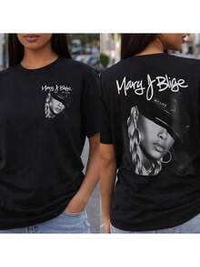1 Mary J. Blige "My Life" Graphic Print Cotton T-Shirt For Women, Plus Size, Short Sleeve, Crew Neck, Casual Style, Vintage R&B Music Artist Merchandise, Sizes S-5XL, Benito Bowl, Big Game, Football. Men's Printed Short Sleeve T-Shirt, Casual And Stylish. - 黑色 - 查看 8