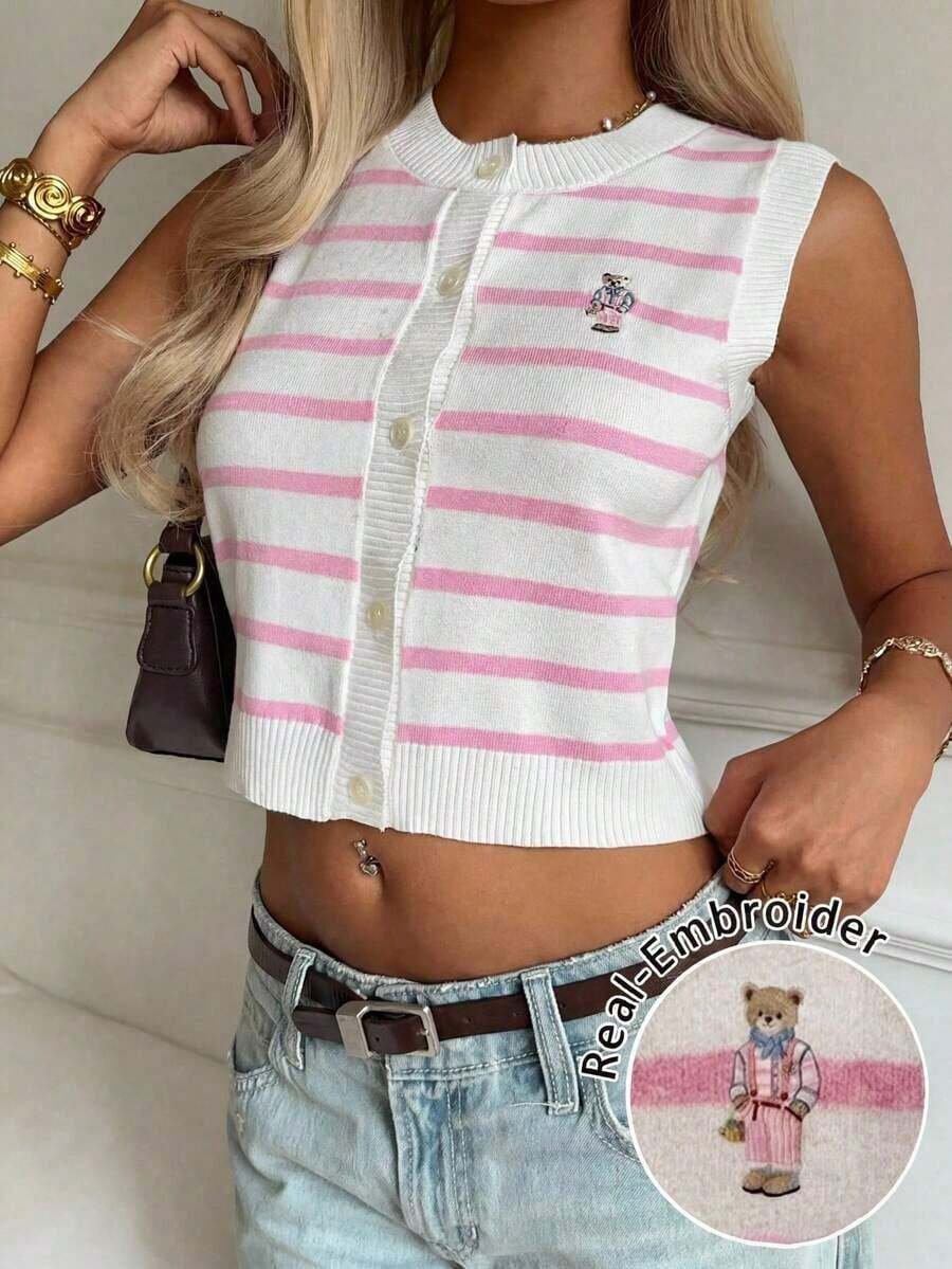 Chaleco tipo cárdigan con cuello en V rosa Jsfg para mujer, ideal para salir. - Rosa 4 - Ver 1