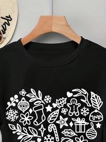 Tema Festivo: Estampado de Calabaza de Halloween, Camiseta de Mujer de Cuello Redondo y Manga Corta 100%, Top Esencial de Manga Corta para Fiestas 14380 Blanco - Negro - Ver 4