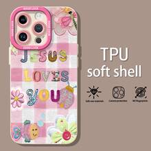 Tema floral "Jesús te ama" en rosafunda de teléfono Fundas compatibles con ,Apple,VIVO,OPPO,,, y Honor.Fabricadas en silicona TPU,ofrecen protección contra golpes y caídas. - Blanco - Ver 3