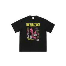 Camiseta unisex de manga corta estilo póster de película Y2K con estampado de dibujos animados de anime "The Substance" - Negro - Ver 1