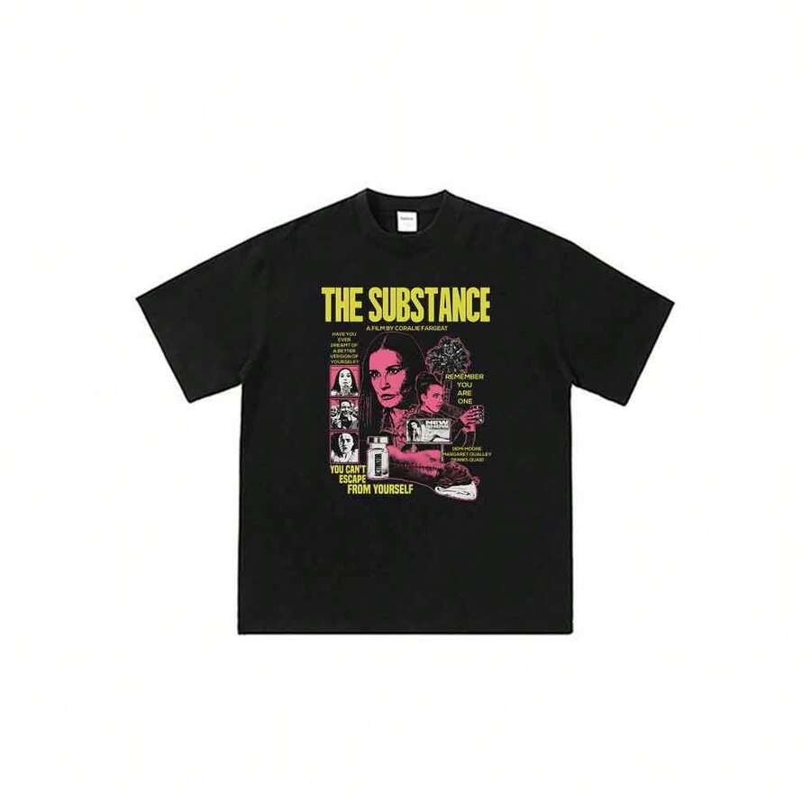Camiseta unisex de manga corta estilo póster de película Y2K con estampado de dibujos animados de anime "The Substance" - Negro - Ver 1