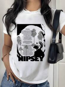 Silueta con palmeras y texto simbólico que evoca la fuerza del espíritu urbano y la inspiración de la superación personal en contraste de luz y sombra camiseta de mujer casual moderna para uso diario elegante y cómoda - Blanco - Ver 8