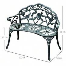 Garden Bench, Park Bench, Seating Bench, Garden Furniture, 2-Seater, Metal, 100 X 54 X 78 Cm - Army Green - View 3