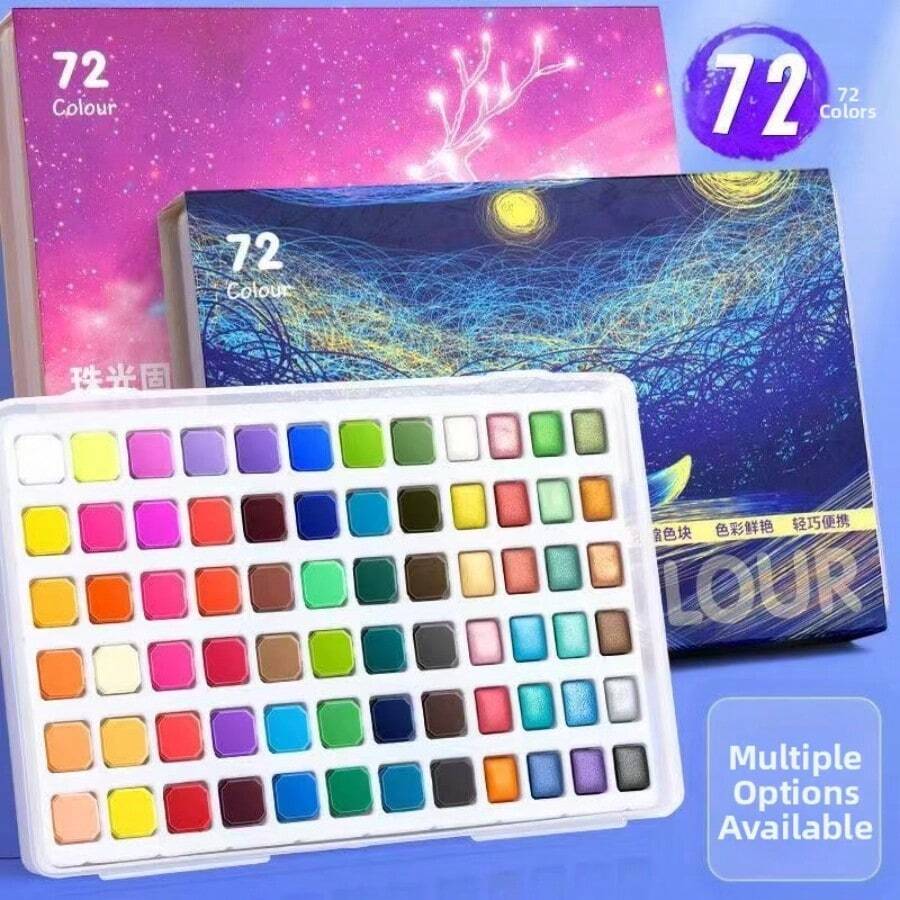 60/72 Color Full Set Pearlescent Solid Watercolor Paint Portable Painting Tools For Beginners ,72colors/60 Colorsof Solid Water Colour Painting Sets Learning Necessary Colour DIY Easy Applying Vivid Color Purely Lustre