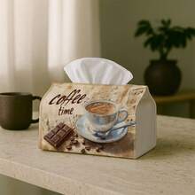 1pc Vintage Coffee Art Tissue Box, Cup-Shaped Chocolate Brown Tissue Holder For Home/Car/Kitchen Decor, Party & Holiday Organizer - Multicolor - View 3