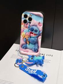 Disney Lilo And Stitch Phone Case : 3D Fluffy Pattern Border Protector Phone Soft Phone Case With A Free Cute Stitch Bracelet Chain Lanyard, Stitch, Lilo, Angel, For Apple 17 Promax 17 Pro 16 15 14 13 12 11 Pro Max XS Max X XR Soft Cover Summer Phone Case - trắng - Xem 5