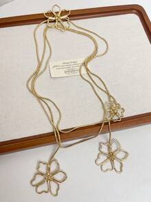 1 pièce Collier long avec pendentif fleur plaqué or pour femmes, chaîne délicate à plusieurs couches réglable, bijou minimaliste pour cadeau quotidien - Doré - Voir 5