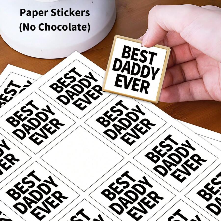 120pcs/10sheets "World's Best Dad" Chocolate Label Stickers, Square Dad Theme Chocolate Stickers Suitable For Father's Day, Birthday And Holiday Celebrations, Gift Packaging Labels, Party Decorations - Multicolor - View 1