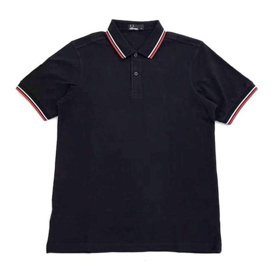 Men Polo Shirts - 黑色紅白邊 - 查看 1