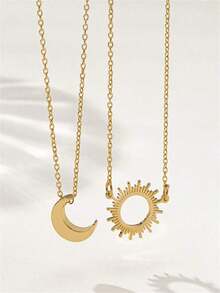 Luxury Sun And Moon 2 Piece Necklace Set - 彩色 - 查看 6