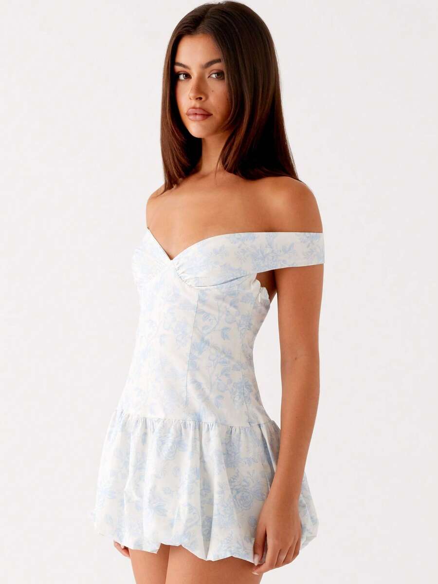 Women Bodycon Dresses Summer Off Shoulder Dress for Party Vacation - Azul - Ver 1