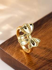 Fashionable & Elegant Bow Tie Open Ring, Suitable For Daily Wear, Dating, And Gift Giving - Gold - View 6