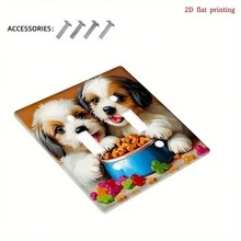1pc Dog Feeding Printed Switch Panel Cover, 2D Flat Printing Decorative Plate, Cute Pet Style Niche Home Accessory - A - View 10