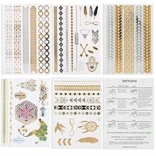 5pcs Tatuajes Temporales De Oro Mixta Metálico Dorado Plata Colorido Patrón Temporal Desechable Tatuaje Pegatinas Tatuajes Temporales Personalizados - Dorado - Ver 4