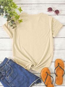 Summer Casual T-Shirt With American Flag Print - Casual Short-Sleeved Crew Neck T-Shirt With Flag Print, Machine Washable, Suitable For Independence Day, Ideal For Year-Round Wear, A Must-Have For Your Spring/Summer Wardrobe (Not A Basic T-Shirt). - 杏色 - 查看 3