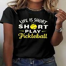 One Piece, Classic And Versatile, Pure Cotton Short-Sleeved T-Shirt Ideal For Any Season. Ladies, Life Is Short, Enjoy It While You Can. Baseball Print, Modern Style - màu đen - Xem 2