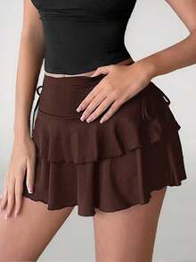 Tall Falda de pastel con cintura de cordón para el verano - Café integral - Ver 7