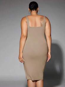 Vestido tank de espalda baja unicolor - Caqui - Ver 6