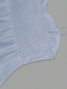 1 pieza Blusa casual sin mangas con volantes en el bajo, Elegante top tubo minimalista francés de color blanco puro, Camiseta sin mangas ajustada para vacaciones y viajes, Ligera camiseta con lazo delantero, Ropa exterior sexy tipo babydoll que acentúa las curvas, Primavera/Verano/Otoño - Azul - Ver 6