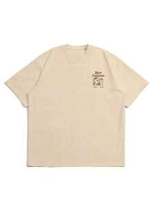 100% Pure Cotton, Breathable And Gentle On The Skin. Classic Crew Neck Design, Slim Fit, And Flattering For All Body Types. Fashionable Print With A Minimalist Style And High-Quality Finish. Unisex Design Perfect For Matching Outfits, Ideal For Everyday Wear, Dates, Leisure, And Streetwear – Versatile And Timeless. - 米色 - 查看 5