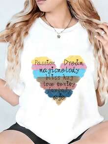 Camiseta de mujer con un sueño apasionado con una melodía mágica, abrazos felices y amor por la eternidad; Perfecto para uso diario con un cómodo cuello de tulación - Blanco - Ver 10