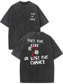 1 Piece, 220g T-Shirt, Washable On Both Sides, With "Adventure Or Miss The Opportunity" Print, High-Quality Batik Cotton Vintage Fashion Brand T-Shirt, Suitable Thickness For Summer, Holiday Gift T-Shirts For Men And Women - 黑色 - 查看 8