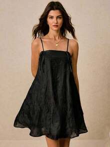 Vestido beige, vestido de verano, vestido con bordado tridimensional, vestido halter, vestido de gala, vestido de novia, conjunto de verano para mujer, atuendos de festival, vestido mini holgado de mujer con estampado floral casual - Negro - Ver 6