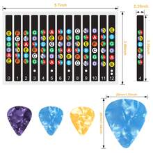 2pcs Self-Adhesive Guitar Fretboard Note Stickers, Comes With 3pcs Random Color Guitar Picks (0.71mm Thickness), Colorful Note Stickers Fretboard Grid - Best Guitar Learning Tool For Beginners - Black - View 2