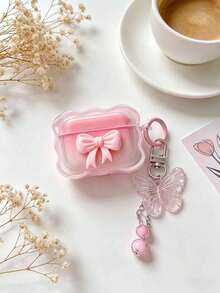 Ốp tai nghe chống sốc hình nơ lượn sóng màu hồng + mặt dây chuyền hình bướm, tương thích với các dòng tai nghe Apple 1/2/Pro2. - Nhiều màu - Xem 8