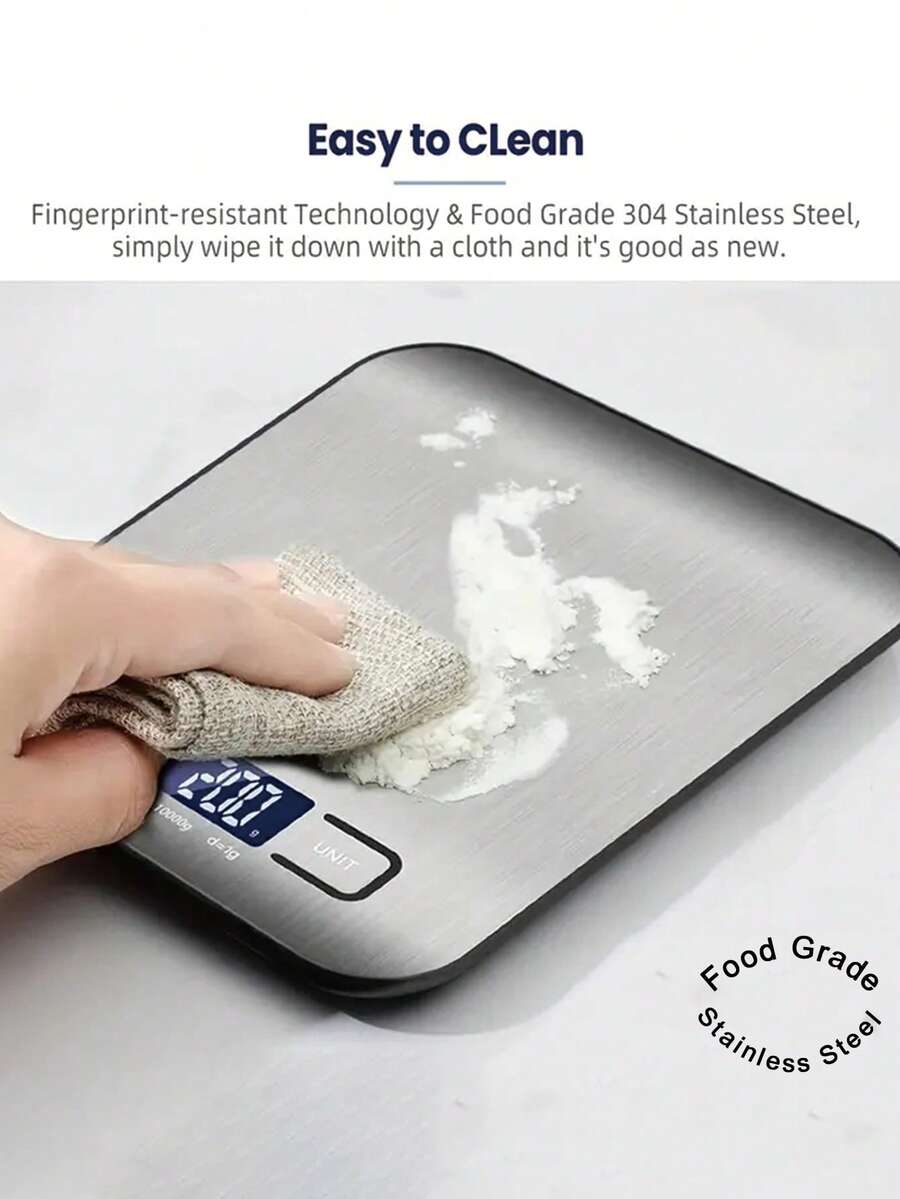 [熱銷禮品] 10kg容量廚房秤，高精度食物秤，不鏽鋼秤盤，具備歸零功能和多單位轉換，適用於烹飪和烘焙。秤面附有藍色保護膜，使用前必須撕除。電池供電（不含電池）。 - 廚房秤 - 查看 1
