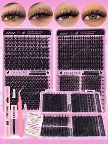 558/486pcs D-Curl Cluster False Eyelashes Set, High Capacity Synthetic Material Lashes, Curled & Natural Effect. Suitable For Beginners And Makeup Artists For Daily Makeup Practice And Work Makeup. Set Includes Lash Glue, Lash Curler And Lash Brush. - Pink - View 3