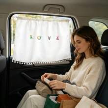 1pc Waffle Fabric Cute Car Sunshade Suction Cup Style Sun Visor Curtain, Universal For Side Windows - A - View 2