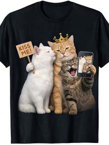 Camiseta unisex con estampado de corona tela suave adecuada para todas las estaciones ropa casual básica de estilo urbano versátil para todas las estaciones atuendo casual asequible un favorito entre fans y amigos playeras de hombre ropa de hombre nacional envio - Negro - Ver 1