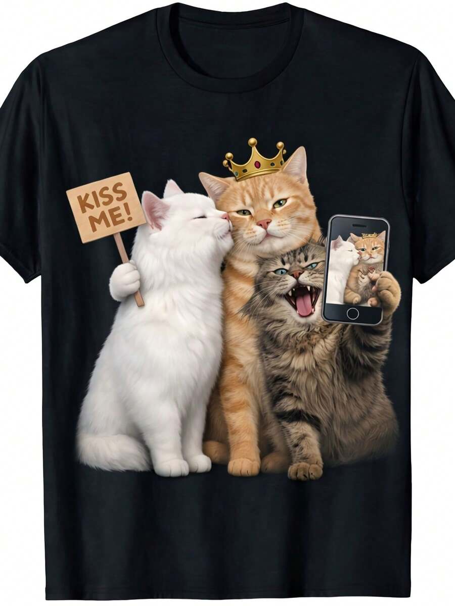 Camiseta unisex con estampado de corona tela suave adecuada para todas las estaciones ropa casual básica de estilo urbano versátil para todas las estaciones atuendo casual asequible un favorito entre fans y amigos playeras de hombre ropa de hombre nacional envio - Negro - Ver 1
