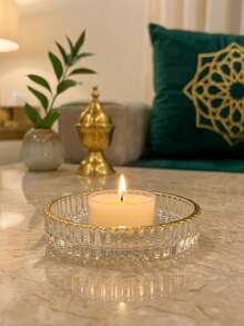 Glass Pillar Candle Holder Base: Round Glass Candle Holder Base, Suitable For Dinner, Wedding And Party Table Centerpiece Decoration, Can Be Used As Wedding And Valentine's Day Table Coaster, Home Room Decor, Holiday Party Decoration, Table Decor - Transparent Gold-rimmed Version - View 10