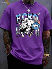 The Iconic ECKO Unltd Graphic Features A Bold Rhino Emblem With Urban Camouflage Lettering Symbolizing Strength Individuality Urban Culture   220g - 紫色2 - 查看 1