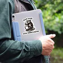 3Inches-1PC Funny Raccoon Sticker, Sarcastic Work‑Humor & Mental‑Health Meme Decal For Students, Office Workers, Retail Workers, Teachers, Commuters, Creatives, Notebook Artists, Laptop , And Anyone Who Is Emotionally Unstable But Still Clocked In - A - View 4