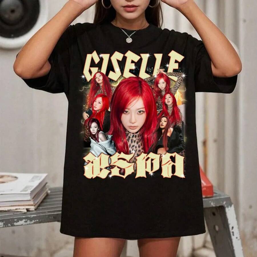 Giselle Aespa T-Shirt, Aespa Dirty Work T-Shirt, Aespa Live Tour SYNK AeXIS Line 2025 T-Shirt, Aespa Whiplash T-Shirt, Aespa Members T-Shirt - 黑色 - 查看 1