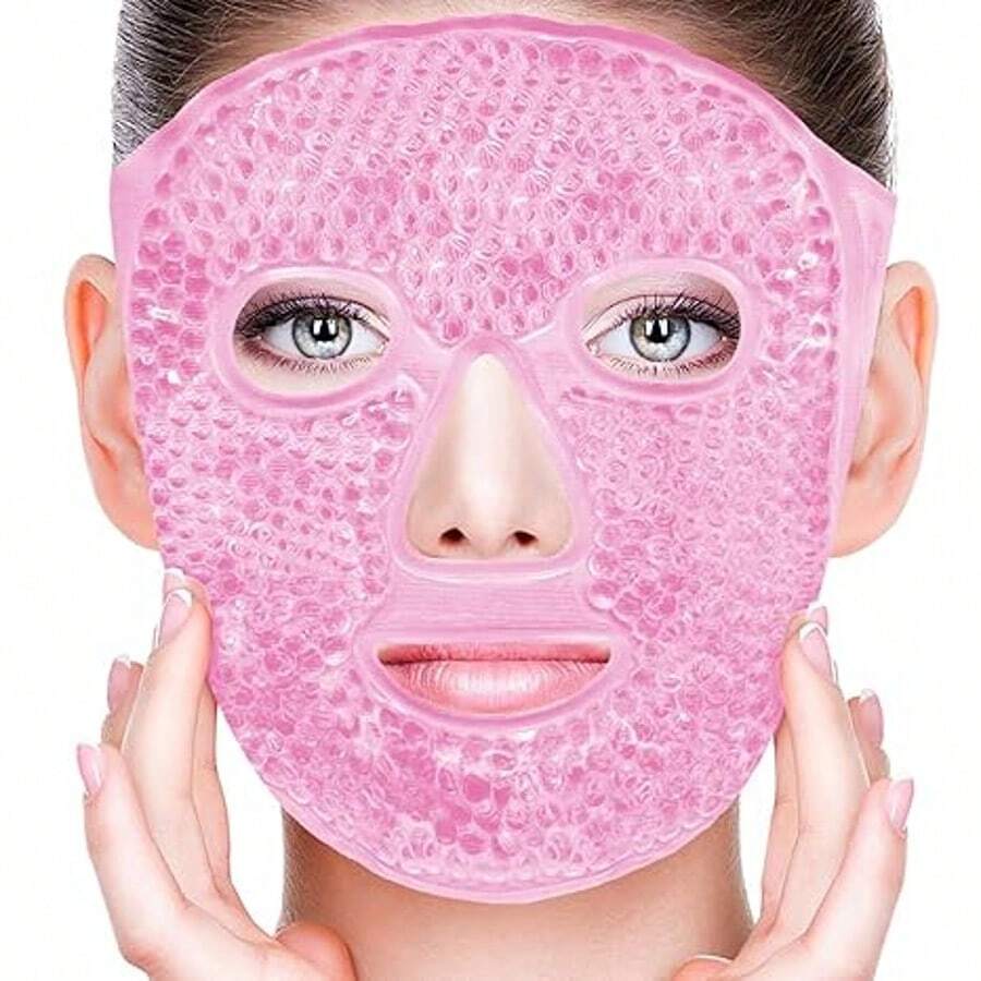 Reusable Ice Face Mask & Cooling Gel Eye Mask, Suitable For Puffiness, Dark Circles, Bags, Dry Eyes, Headache, Migraine, Stress Relief - Face Ice Pack (Pink) - Pink - View 1
