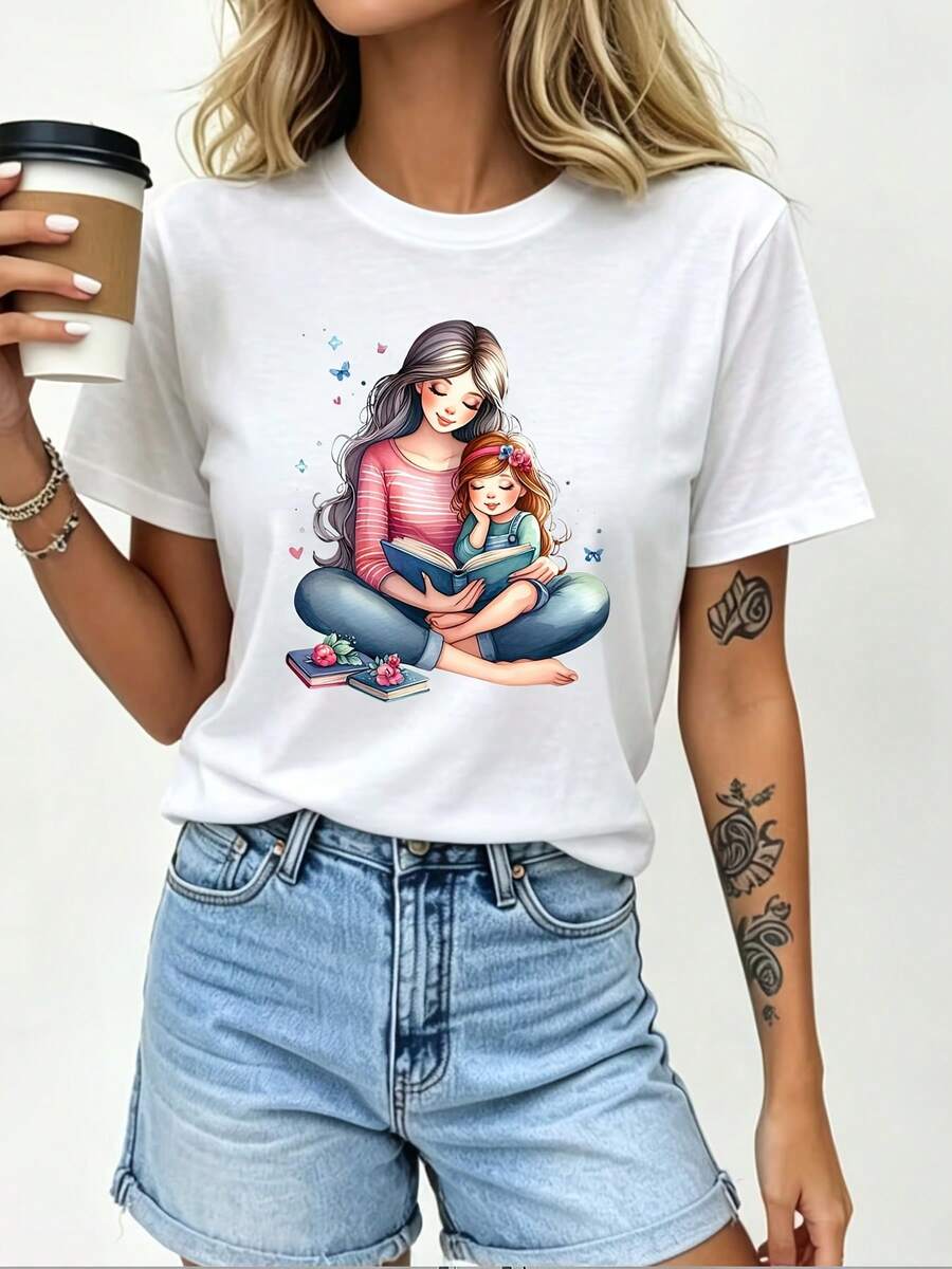 Camiseta Suave para Momentos Familiares Mexicanos - Para Mamá e Hija en Momentos de Lectura - Regalo Perfecto para el Día de la Madre y Ropa de Equipo - Camiseta de Algodón Moda Verano - Blanco - Ver 1