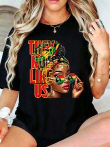 Fashionable Casual T-Shirt For Women With African Woman Print In Colors And Sunglasses, "We Don't Like Them", Summer Clothes To Gift To Friends And Family - 黑色 - 查看 6