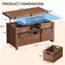 40 Farmhouse Lift Top Coffee Table With Sliding Barn Door,4 In 1 MultiFunction Coffee Tables With Storage Drawers Amp Hidden Co - Walnut- - View 3