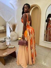 Women's Summer Maxi Dress For Vacation Elegant Wedding Guest Dress Sleeveless Long Dress Prom Dress For Birthday And Graduation Party - 桔紅色 - 查看 3