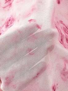 Top de mujer ajustado de malla tejida con diseño de impresión, sin tirantes, con dobladillo regular/asimétrico para vacaciones de verano - Rosa - Ver 4