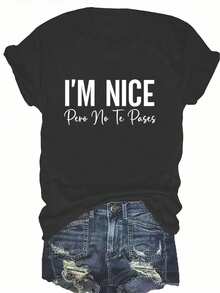 A Stylish Black T-Shirt Perfect For Casual Events. It Features An 'I'M NICE' Message With A Sophisticated 'But Don't Be Possessive' Design. A Comfortable Everyday Tee That Elevates Your Chic Style. With A Crisp, Flattering Cut, This Garment Creates A Clean And Vibrant Look. Its Relaxed Yet Flattering Silhouette Suits All Body Types, Offering A Style That Is Both Casual And Sophisticated. - 黑色 - 查看 1