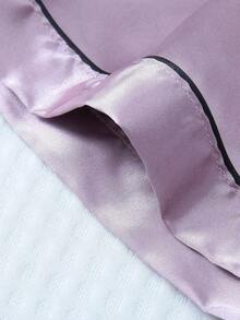 Conjunto de pijama de 2 piezas con camisa de manga corta con solapa y pantalones cortos con moño, ropa de dormir para mujer, conjunto de dos piezas - Lila Púrpura - Ver 9