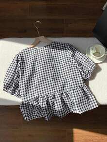 Camiseta de mujer de manga corta, moda sencilla y casual para uso diario - Negro - Ver 2